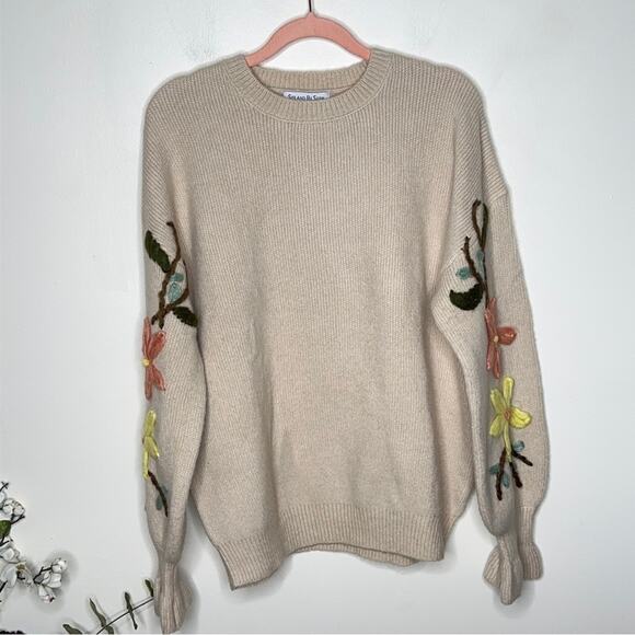 SEE AND BE SEEN Array Of Flowers Embroidered Sweater Tan Cream {3G39} - Picture 5 of 10